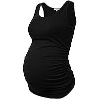 UNCLECAT Women's Maternity Tank Tops - Sleeveless Ribbed Slim Fitted Pregnancy Shirts With Side Ruched