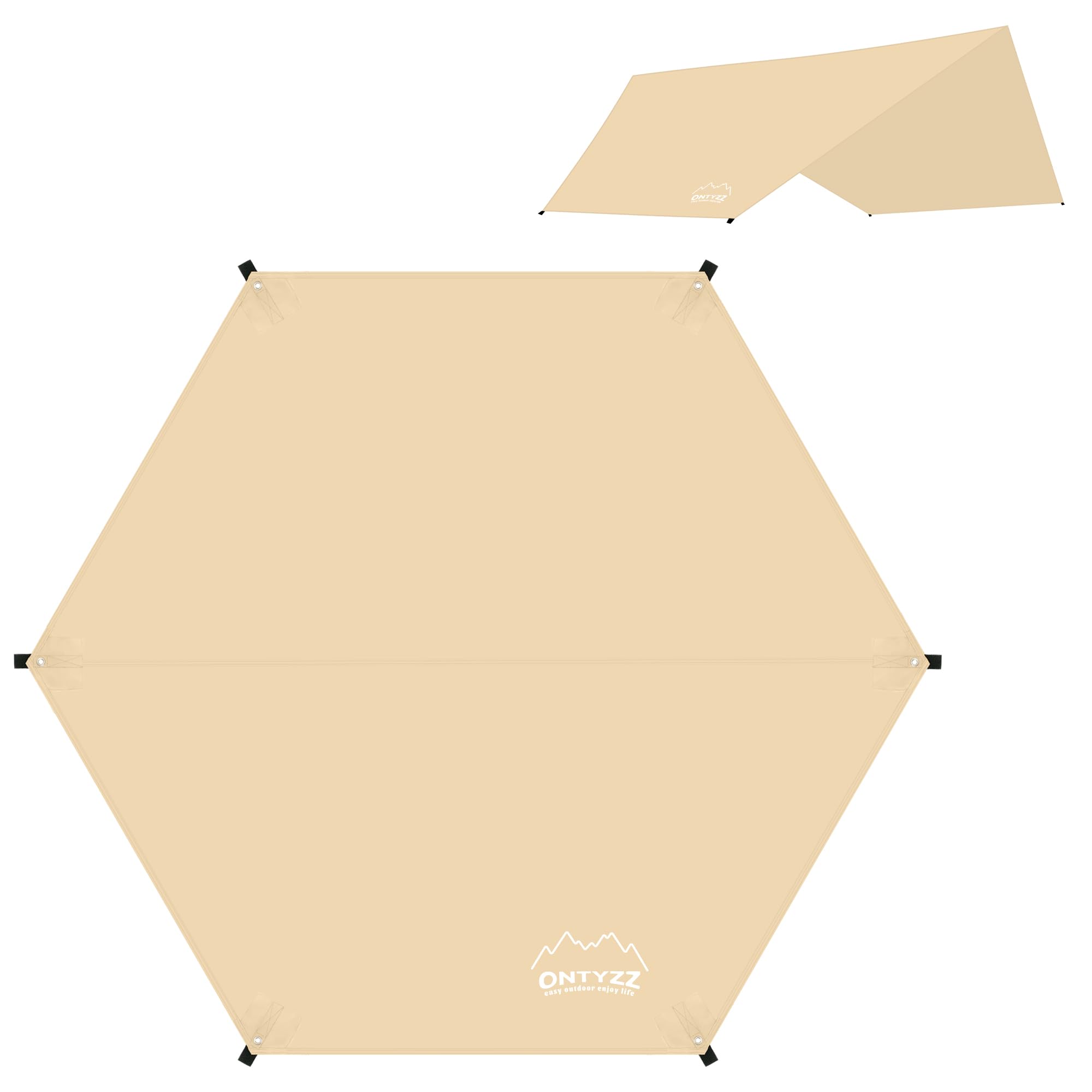 Camping Tarp Waterproof Ultralight Tent Footprint Mutifunctional Groundsheet Mat Tent Tarp Outdoor Awning Canopy for Yard Traveling Beach Picnic Hexagon Tarpaulin Shelter 3.3 * 3.3M