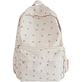 2026 Cute Preppy Bag Floral Printed Kawaii Backpack Cottagecore Aesthetic Backpack Laptop Daypack (White)