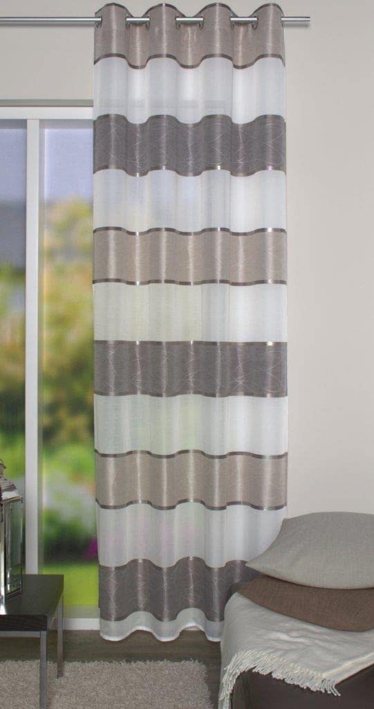 Home Fashion Eyelet Curtain, Fabric, Stone, 175 x 140 cm