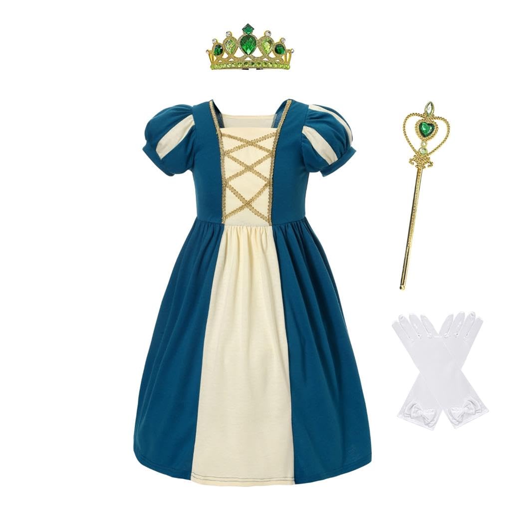 Lito Angels Princess Merida Fancy Dress Up Clothes Play Wear with Accessories for Kids Girls, Age 4-5 Years, Dark Teal (Tag Number 110) — image 1