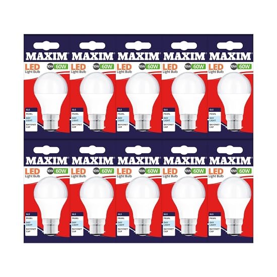 Maxim LED GLS Bayonet Cap (Daylight White) - 10watt (60watt) (Pack 10), 60MLGBCDL5X10, Day Light
