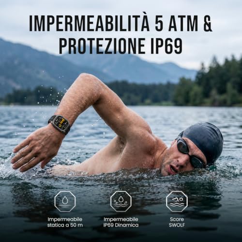 KOSPET PULSE 2 Smart Watch Rugged GPS Dual-Band 5ATM IP69 LED Flashlight | AMOLED 1.96" Extra Large Battery, Over 170 Sports Modes, Heart and Sleep Monitor for Android and iPhone Black