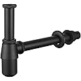 Miraga Bathroom Bottle P Trap Waste Pipe 1-1/4 inch Slip Inlet Drain, Lavatory Adjustable Basin Sink Waste Pipe Drain P-Trap Kit, General US/CA Standard, Matte Black