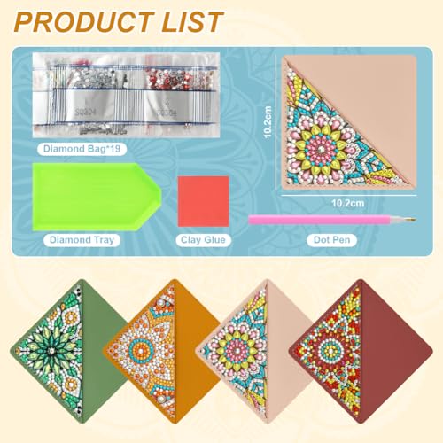 AUAUY 4PCS 5D Diamond Painting Bookmark Kit, Color Flowers Painting Diamonds Mark Pages Books, Bookmarks with Diamonds for Kids and Adults, Book Markers for Birthday Gifts