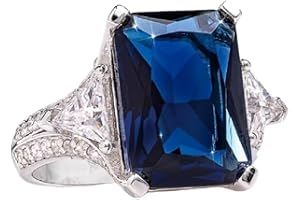 CZCLMLT 925 Sterling Silver Shiny Ladies Set Zircon Micro Set Sapphire Diamond Ring Square Zircon Ring Eternity Wedding Engagement Bridal Wedding Promise Cocktail Ring Fashion Jewelry Size 6-10 563