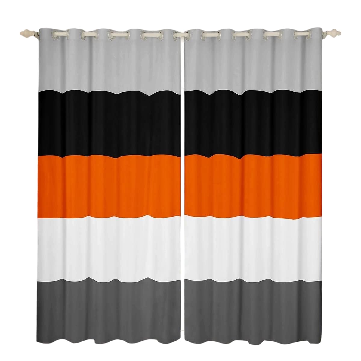 Homewish Orange Gray Black Blackout Curtains 66"X72" Patchwork Geometric Stripes Window Curtains Light Grey White Striped Curtains & Drapes For Bedroom Modern Window Treatments 2 Panels