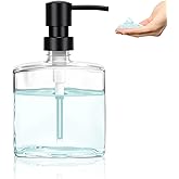 UHEY HOME Glass Hand Soap Dispenser Bathroom, 9.3oz Refillable Liquid Soap Dispenser with Rust-Proof Plastic Pump for Kitchen