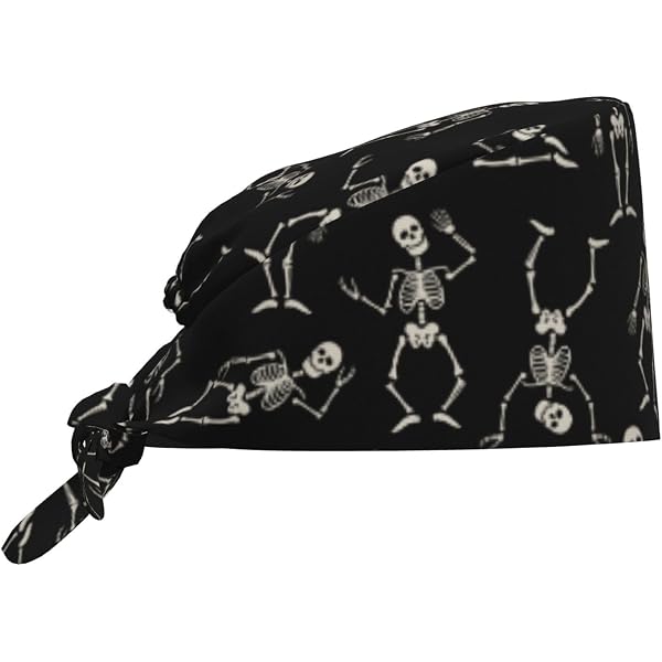 Vintage Skull Print Scrub Cap - Adjustable Working Hat For Nurses Chefs