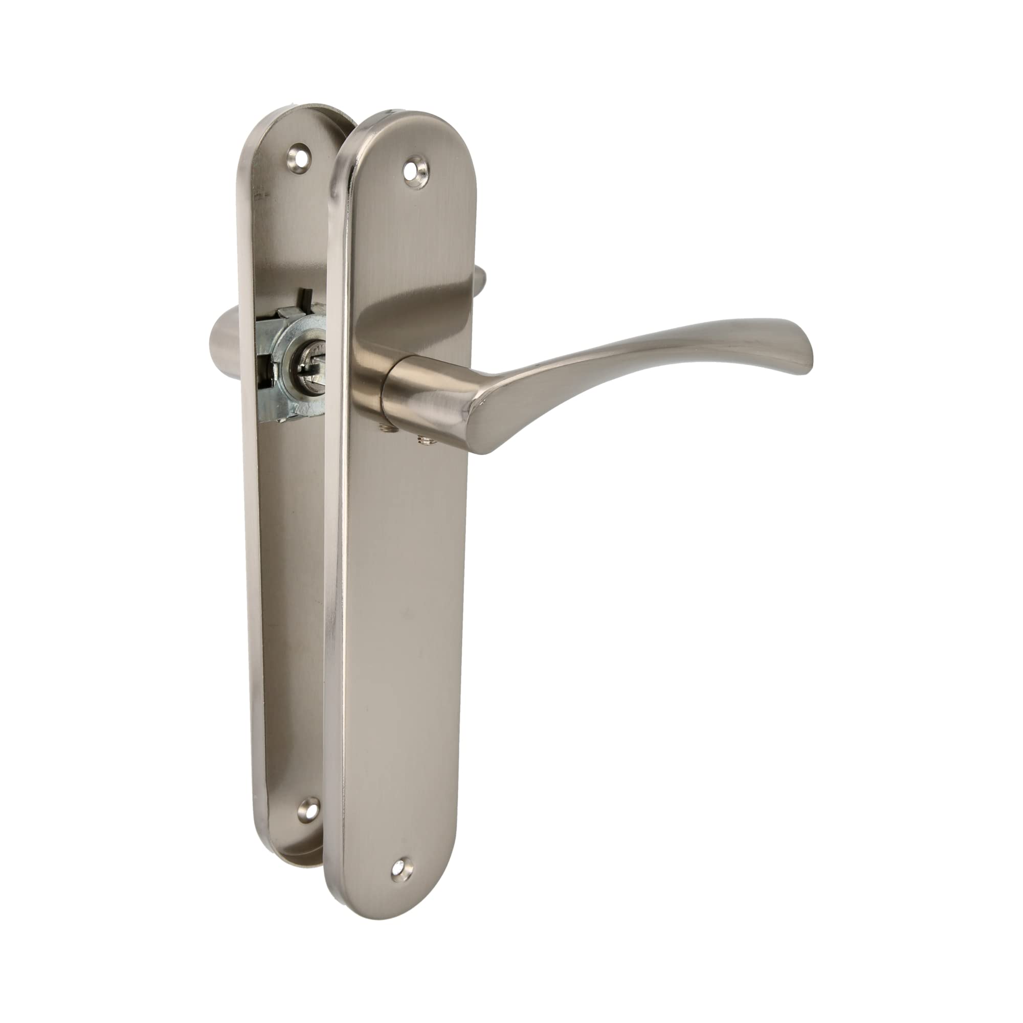 Amig - Set of Handles with Steel Plate for Doors | ISHI PB | 240 x 45 mm | 8 mm Square | Elegant and Simple Design | No Key | Brushed Nickel Aluminium