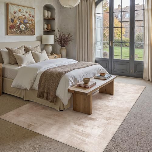 PureCozy Rugs Living Room Rug 200x300cm Beige Brown Washable Non Slip Abstract Natural Neutral Modern Large Carpet Bedroom Lounge Bedside Kitchen Hall Low Pile Carpets