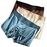 A PURE SOURCE Satin Silk Boxer Briefs Mid Waist Underpants,Ice Silk Boxers Lingerie Breathable Seamless Men's Underwear
