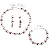 Sither Crystal Earrings Necklace Set for Women Rhinestone Bracelet Ring Necklace Set Fashion Dressy Jewelry Set for Halloween Prom Party Christmas
