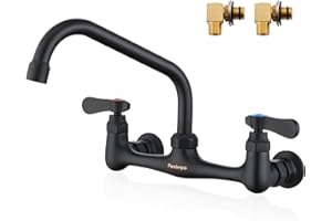 Favorpo Wall Mount Kitchen Sink Faucet 8 Inch Center Wall Mounted Commercial Faucets with 8 Inches Swivel Spout 2 Handle for 