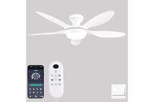 GJeg Ceiling Fan with Lights, 46 Inch Low Profile Ceiling Fan with Light and Remote/APP Control, Flush Mount, 6 Speeds Reversible, Dimmable Noiseless Ceiling Fans for Bedroom, Indoor/Outdoor, White