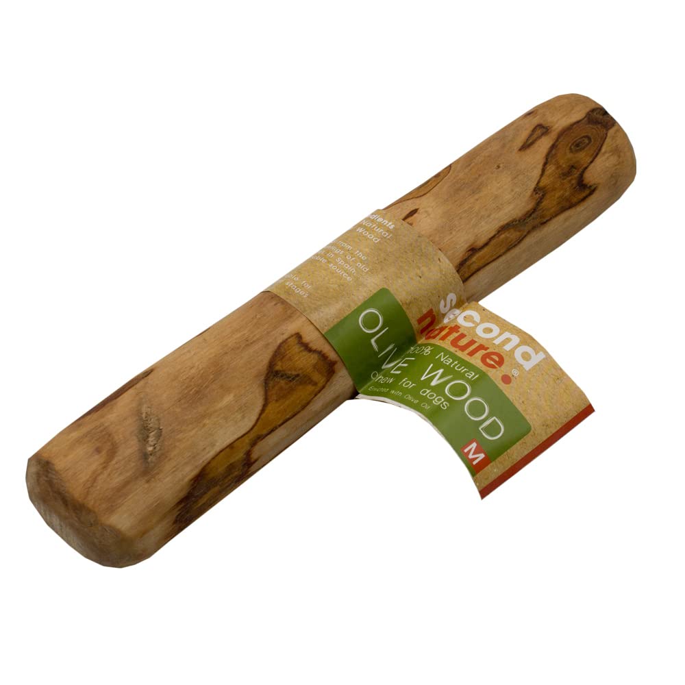 second nature Olive Wood Dog Chew Enriched with Olive Oil - Natural, Hypoallergenic, Splinter-Free, Long Lasting and Suitable for Teething - Medium