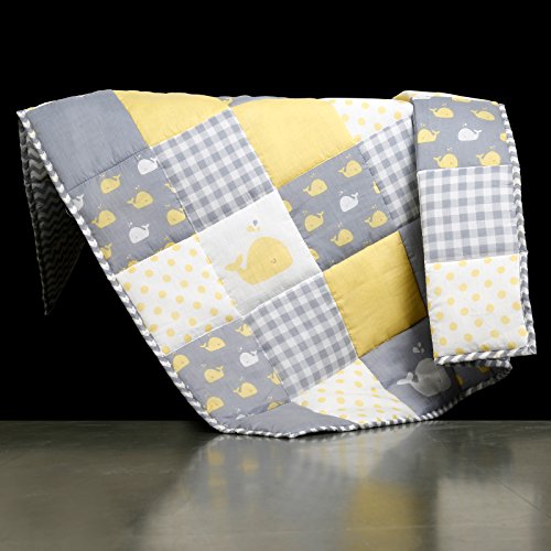 Pale Yellow Baby Blanket for Newborn Kids Whale Print Toddler Stroller Quilt Cotton Soft Crib