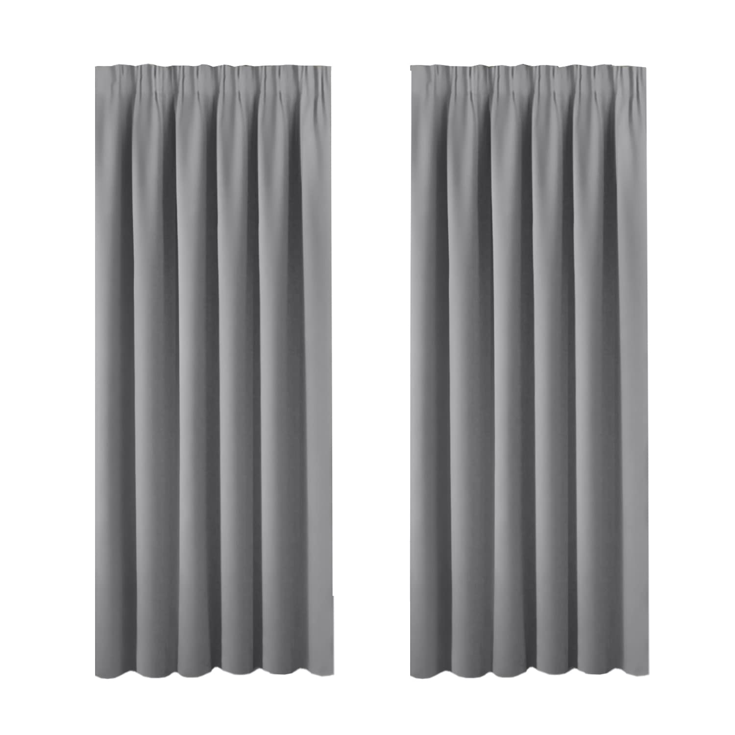 BellaHills Bedroom Curtains Blackout Curtain Panels - Grey, 66x72 Inch, 2 PCs, Insulating Energy Saving Solid Rod Pocket Blackout Drapes, Pencil Pleat Curtains with Tie Backs, Grey