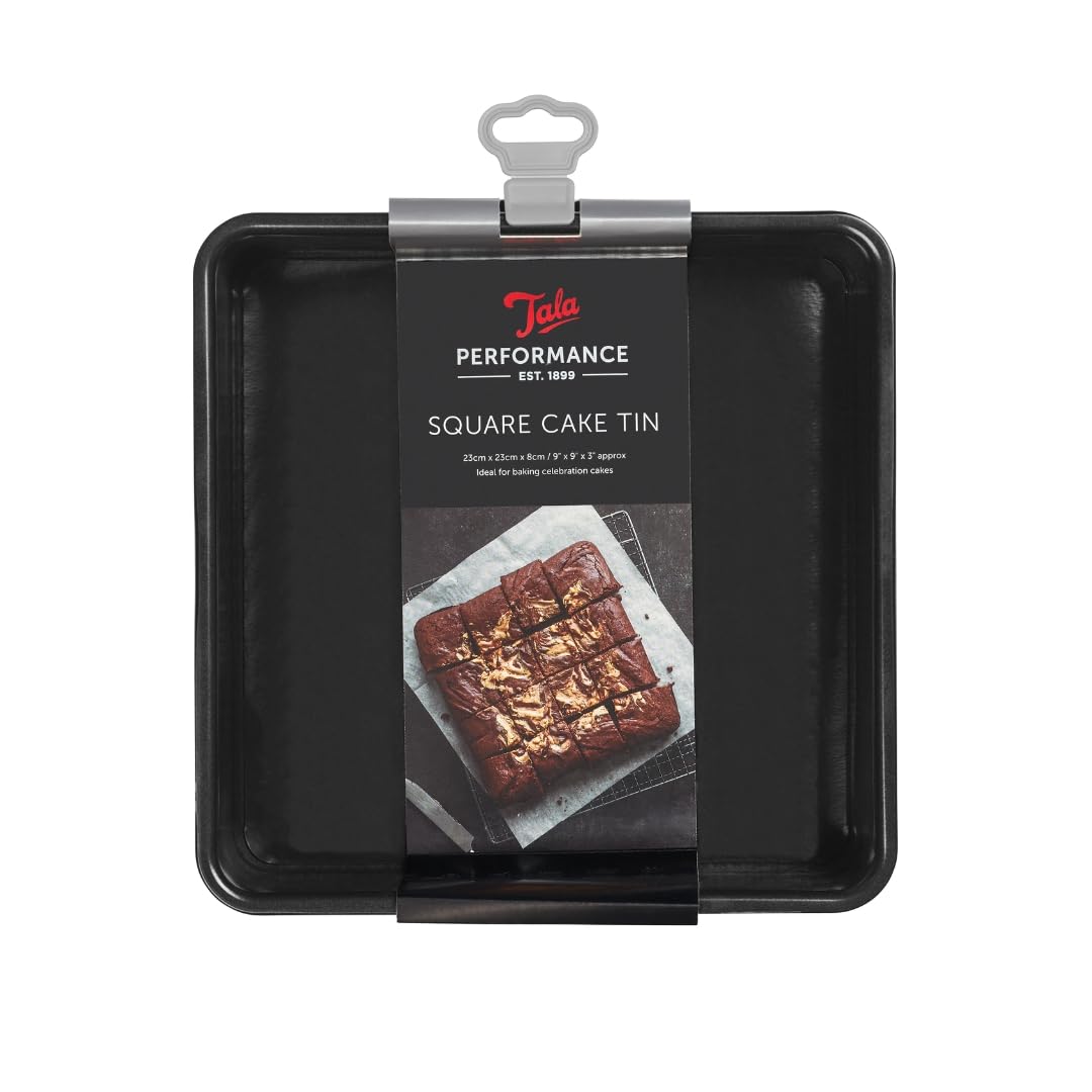 Tala Performance, Loose Base Square Cake Tin, Professional Gauge Carbon Steel with Eclipse Non-Stick Coating, 24.5x24.5x7.5 cm Cake Pan; Cake Pan, Ideal for Bakes and Celebration Cakes