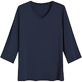 Latuza Women's Bamboo Viscose 3/4 Sleeve Pajama Top V Neck Sleep Shirt