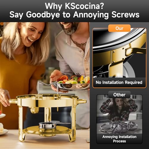 Chafing Dishes for Buffet, 4 Pack 5QT Round Stainless Steel Chafing Dish Set for Home Parties, Christmas Gatherings, Catering Events Complete Buffet Warmer Set (Golden, 4PACK)