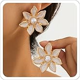Gold Flower Earrings for Women Gold Rhinestone Pearl Earring Spring Earrings Summer Floral Statement Earring Jewelry Accessorie