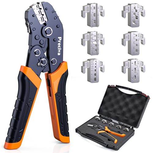 6 Piece Crimping Tool Set, Preciva Crimping Pliers with Carry Case with Quick Release Jaws Suitable for Insulated/DuPont/Blanke/Waterproof/Pipe/Photovoltaic Clamps