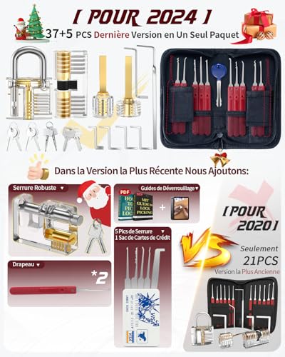 Eventronic Lock Pick Kit 37+5 Pieces, [2026 New Pioneer Edition & New Lockpick Experience] with 5 Transparent Lock Padlocks, for Beginner & Pro Locksmiths