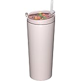 JIVILILM Snack tumbler with lid and straw, stainless steel insulated 2-in-1 travel coffee mug, water bottle with snack cup (Pink Beige, 22, ounces)