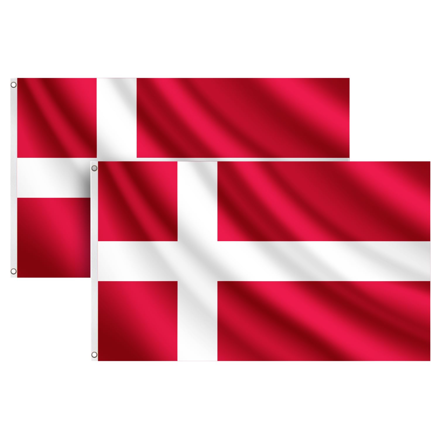 COCOSY 2 Pack Flags -3 x 5 Ft / 90 x 150 cm 100% Polyester Flag with Brass Eyelets - Weatherproof & Durable Flag for Sports & Celebrations (2 Pcs Denmark)