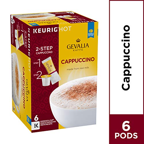 GEVALIA CAPPUCCINO K-CUP COFFEE PODS WITH FROTH PACKETS (6 PODS AND FROTH PACKETS)