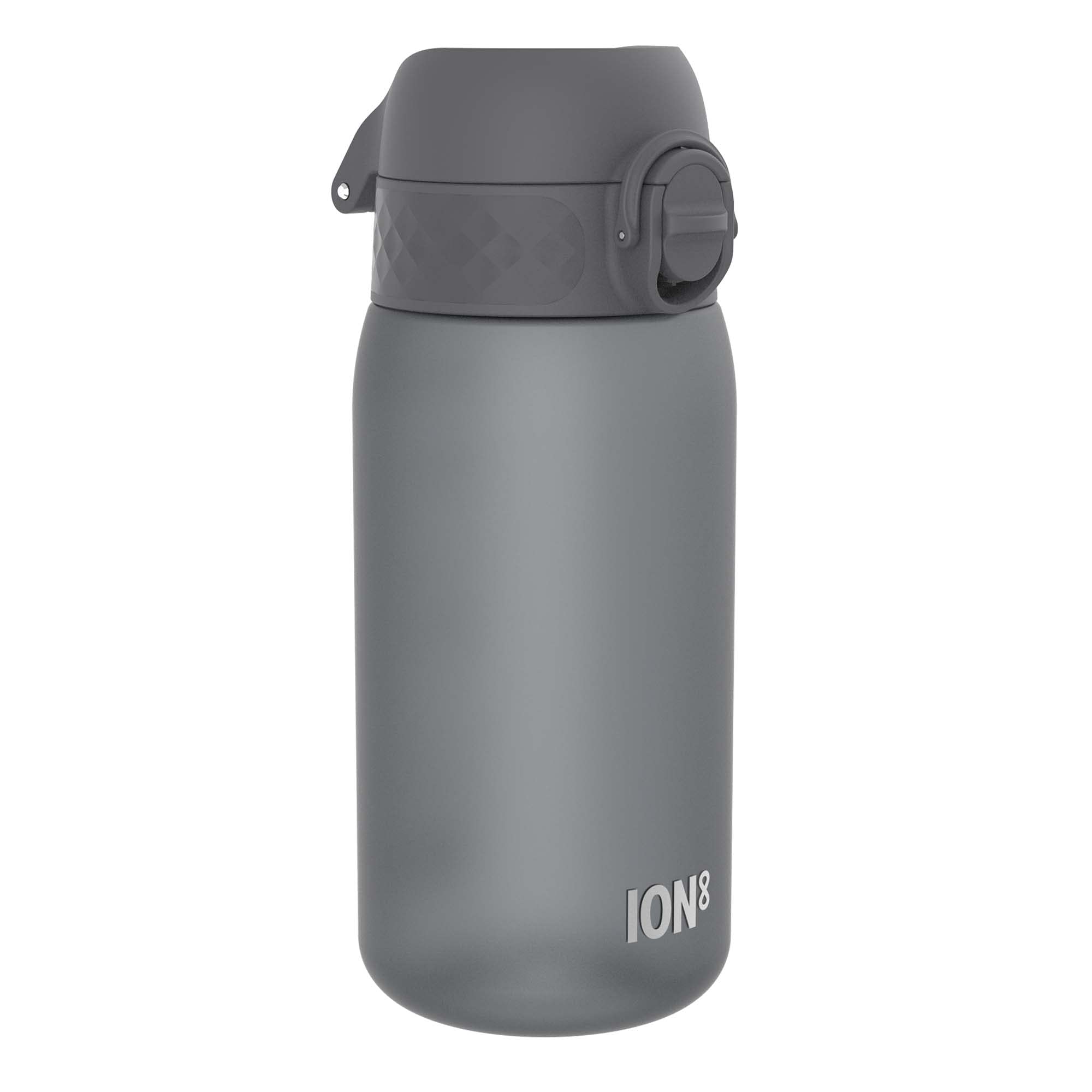 Ion8 Kids Water Bottle, 350 ml/12 oz, Leak Proof, Easy to Open, Secure Lock, Dishwasher Safe, BPA Free, Carry Handle, Hygienic Flip Cover, Easy Clean, Odour Free, Carbon Neutral, Grey