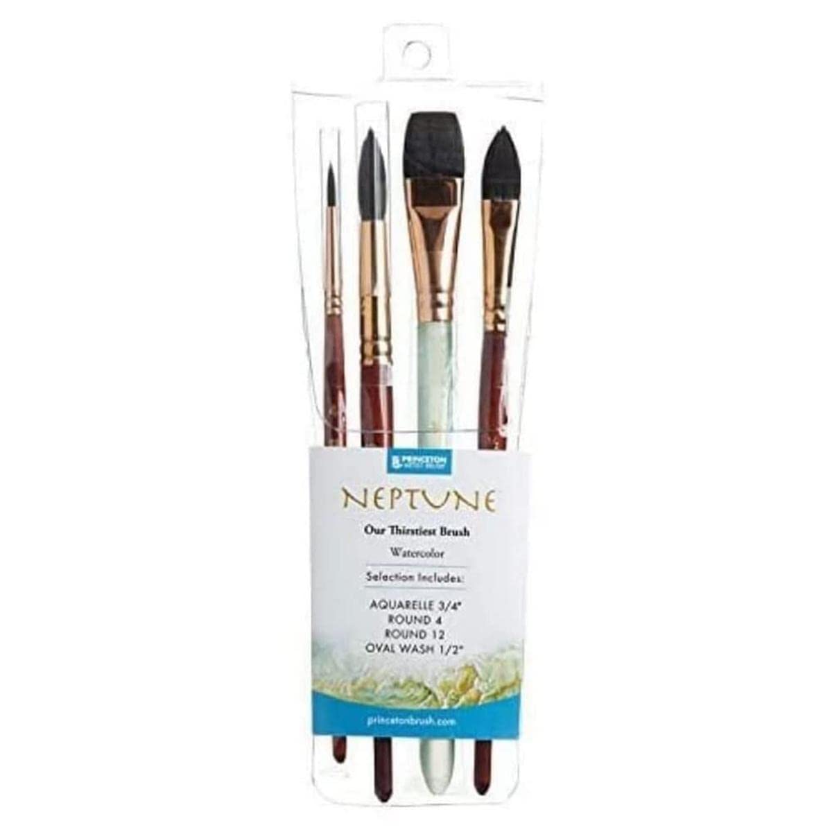 Princeton Neptune Fine Art Watercolours Brushes Pro Set, Synthetic Squirrel, 4 Piece Brush Set, Short Handle, For Professionals & Students