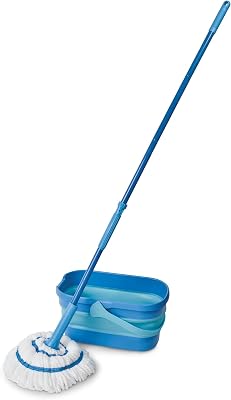 Ultrakompaktes Twist Mop und Eimer Set | Mikrofaser-Mop mit eingebautem Selbstauswringsystem | 10L Faltbarer Eimer | Reinigt Laminat, Holz & Fliesenböden | Waschbarer Wischkopf