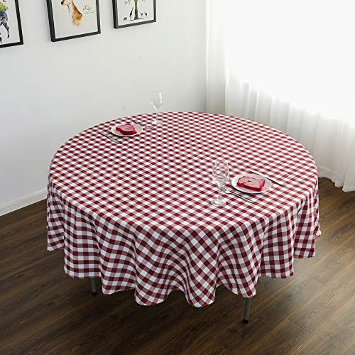 YRYIE 60 Inch Round Tablecloth Gingham Burgundy Checked Tablecloth