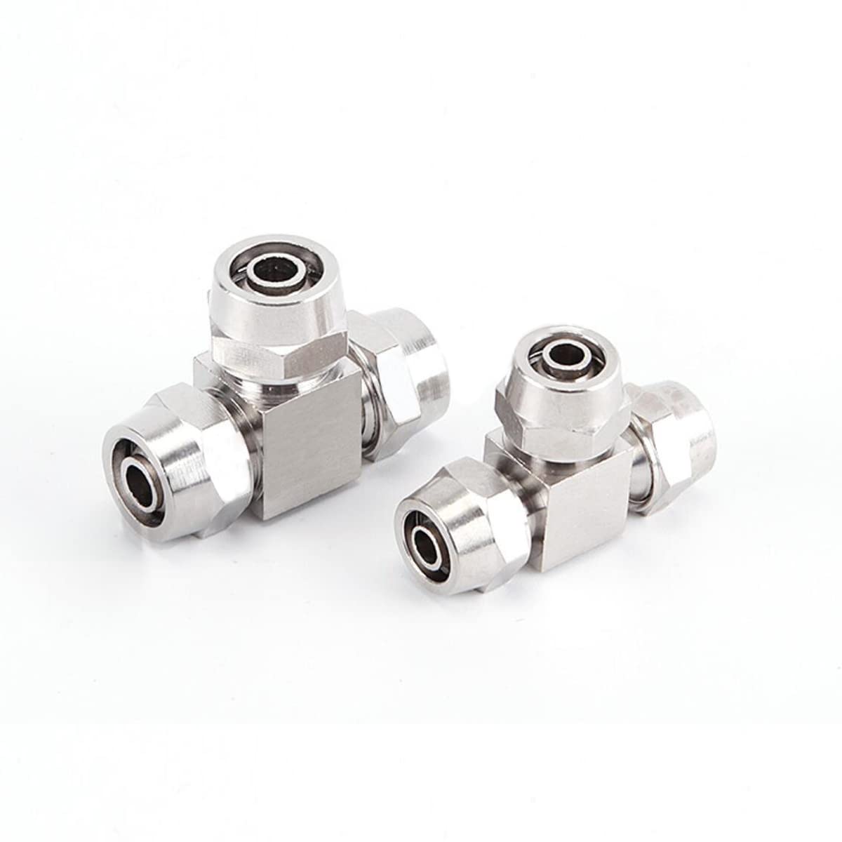 Unifizz Copper Pipe Fittings T-Shaped Quick-Tight Connector Tee, Insertion Dia 4mm, Tube Connector for Pneumatic Fittings (Copper Nickel Plated), Silver 2pcs