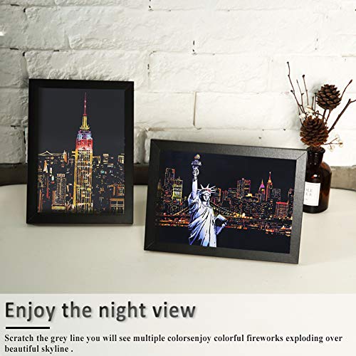 Koogel Kratzbilder, 16 Baltt 200 x 140 mm Scratch Paiting Paper Architektur Wandbild DIY Beschichtete Bunte Kratzpapier mit Werkzeug Set