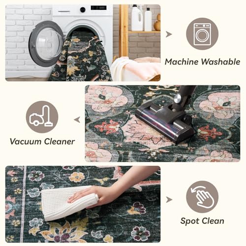 Retro Rugs for Living Room Area Rug-Carpet 5x7 Vintage Living Room Rugs for Bedrooms Dining Office Room Black