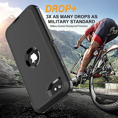 for iPhone SE Case 2022/2020/3rd/2rd,iPhone 8/7 case [Shockproof] [Dropproof] [Military Grade Drop Tested] with Non-Slip Removable Heavy Duty Full Body Phone Case-Black