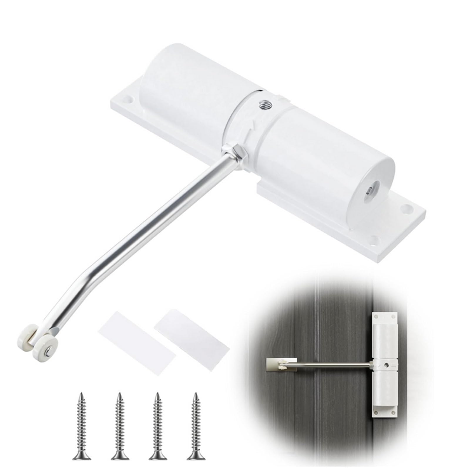 Wmzjnljy 1pc White Automatic Door Closer Quiet and Safe Door Closer Spring Adjustable Quiet and Safe Storm Easy to Install Auto to Convert Hinged Doors for Self-Closing(Z49-1)