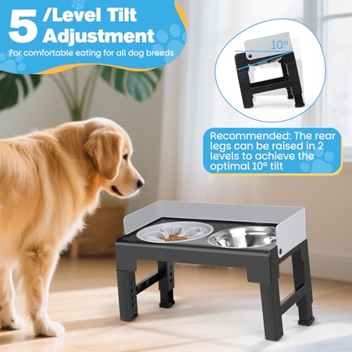 Zivacate Adjustable Raised Dog Bowls with 6 Heights and Inclined Angle with 2 Stainless Steel Bowls and 1 Slow Feeding Bowl for Small Medium Large Dogs