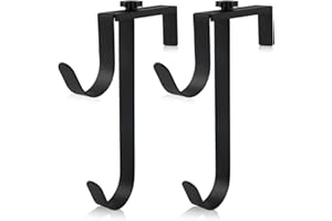 Double Hooks, Adjustable Thickened Panel Rustproof Fence Hooks Metal for Hanging Pool Tools, Wall Mounting (Black)