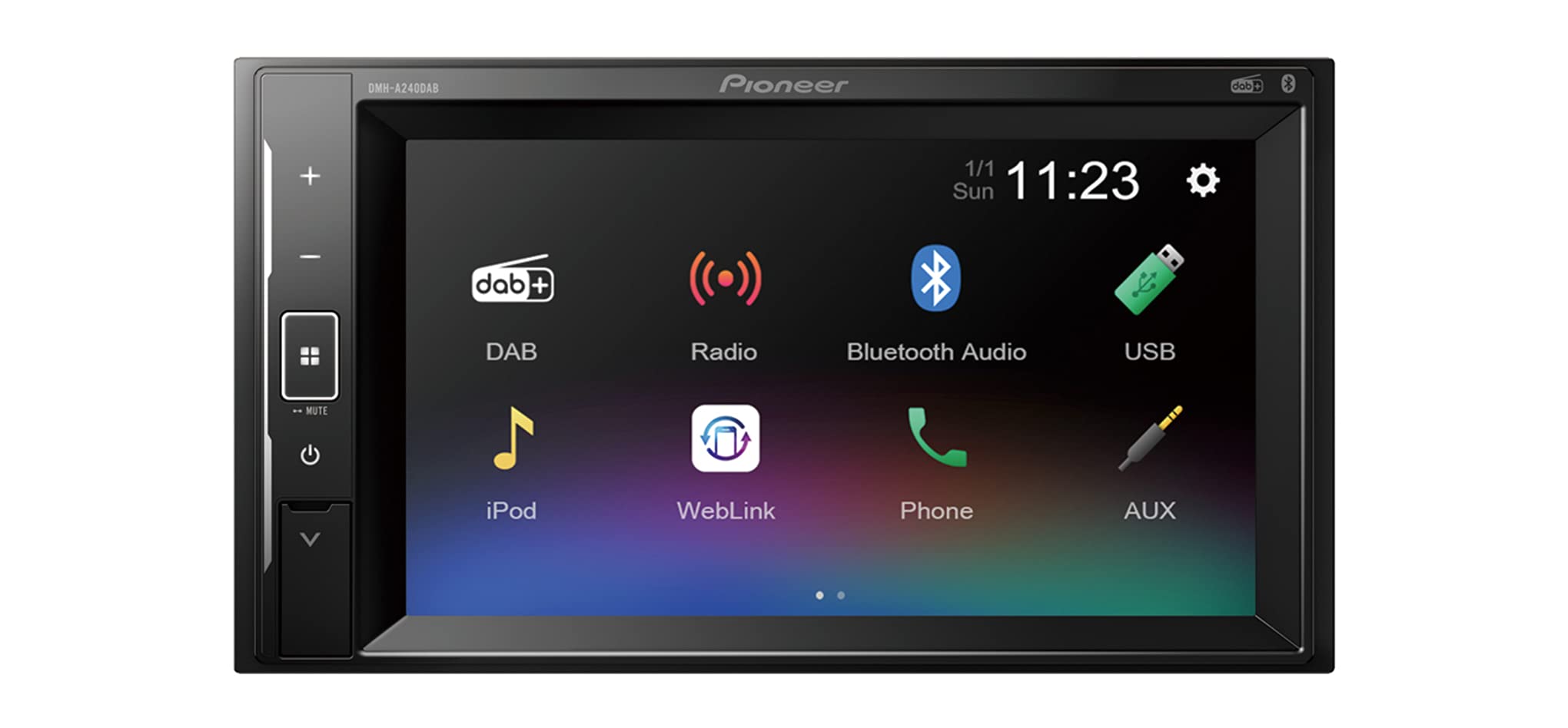 Pioneer DMH-A240DAB Mechafree 6.2” touchscreen multimedia player with Smartphone Mirroring. Bluetooth, DAB/DAB+ Digital Radio, 13-band GEQ.