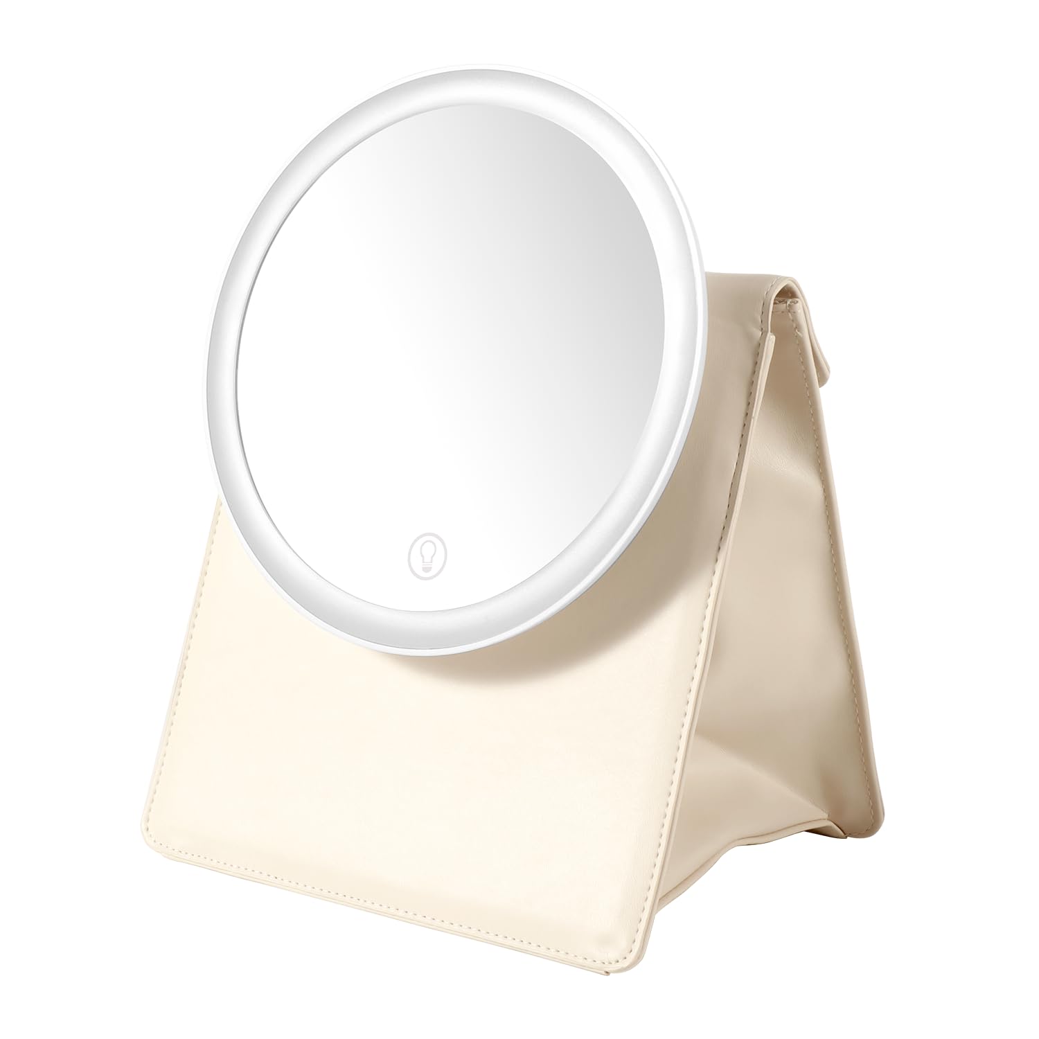 Portable Travel Makeup Vanity Mirror with Storage Bag Rechargeable Hand Mirror Adjustable Brightness Touch Screen Beauty Mirror with 3 Lighting Modes Detachable Makeup Mirror Travel Mirror (White)