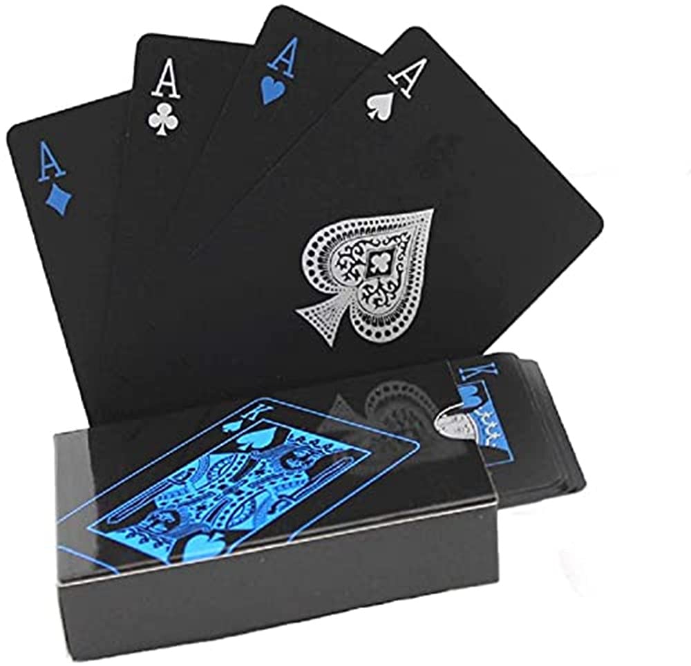 KODAA Black 54 Sheet Professional Waterproof Plastic Standard Playing Cards Magic Poker Cards for Family Party BBQ Gatherings