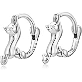 MUNDELL 925 Sterling Silver Cute Cat Huggie Hoop Earrings for Cat Lovers Hypoallergenic Hoop Earrings Statement Fine Jewelry