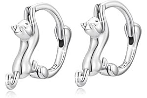 MUNDELL 925 Sterling Silver Cute Cat Huggie Hoop Earrings for Cat Lovers Hypoallergenic Hoop Earrings Statement Fine Jewelry
