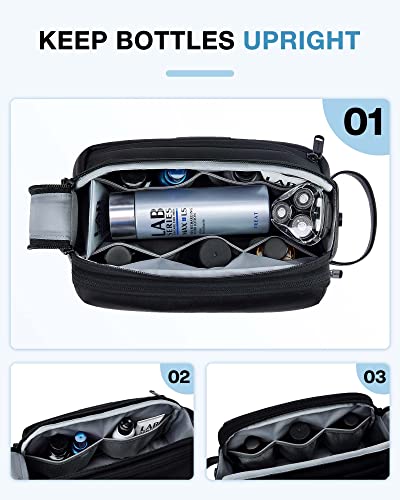 BAGSMART Toiletry Bag Men's Travel Toiletry Bag Organiser Leather Dopp Kit Waterproof Shaving Bag for Toiletry Accessories Black