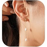 Voduim Gold Pearl Drop Stud Earrings for Women Hypoallergenic, 14k Gold Plated Pearl Dangly Earrings Dangling Dainty Gold Cute Pearl Dangle Studs Earrings for Women Jewelry Non Tarnish