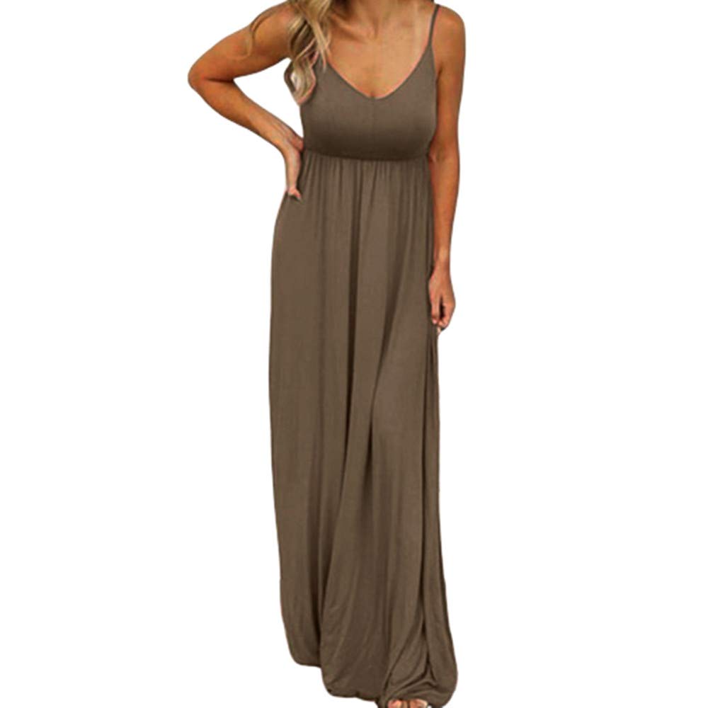 PALINDA Women’s Sleeveless V-Neck Maxi Dress - Spaghetti Strap Empire Waist Loose Fit - Summer Beach Casual Dress